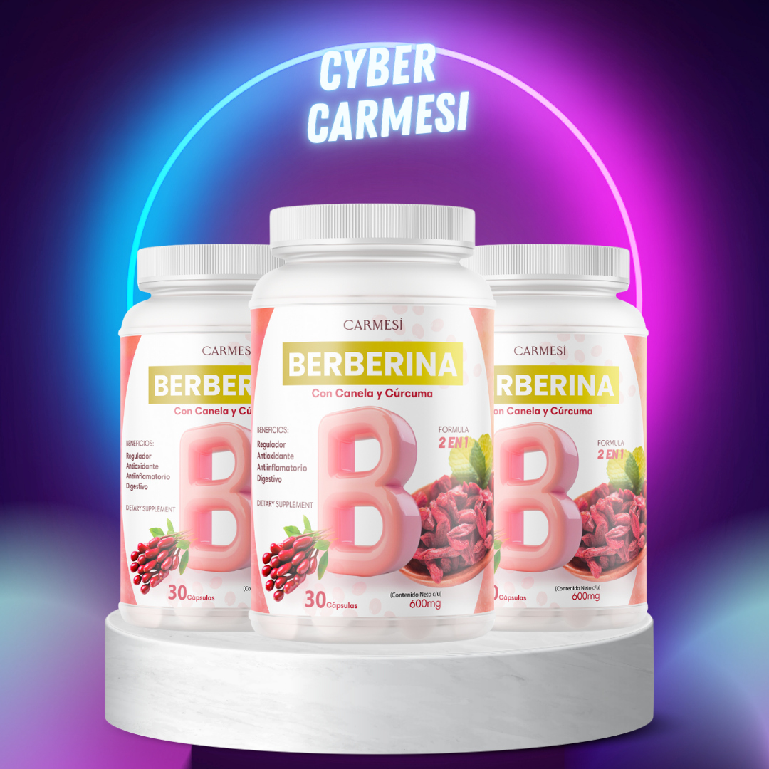 3 x Berberina - Equilibrio de la Glucosa y Prevención Diabética con Canela y Cúrcuma - Carmesí