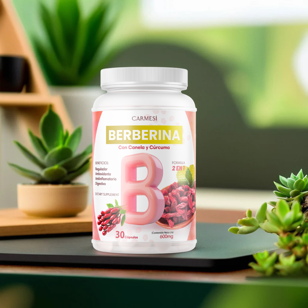 3 x Berberina - Equilibrio de la Glucosa y Prevención Diabética con Canela y Cúrcuma - Carmesí