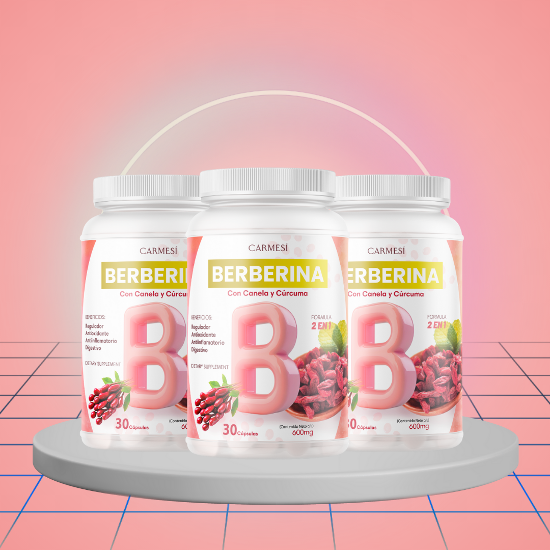 3 x Berberina - Equilibrio de la Glucosa y Prevención Diabética con Canela y Cúrcuma - Carmesí
