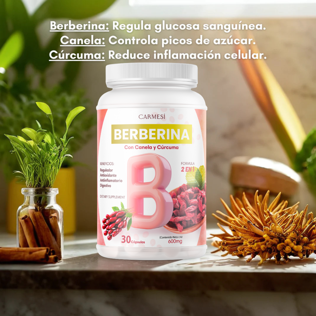 3 x Berberina - Equilibrio de la Glucosa y Prevención Diabética con Canela y Cúrcuma - Carmesí