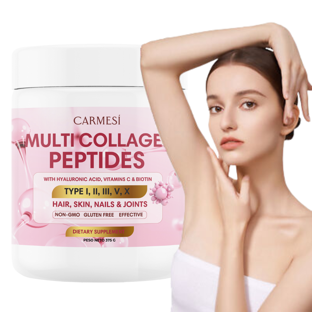 Multi Collagen Peptides™ - Colágeno Hidrolizado en Polvo Tipo I, II, III, V y X con Glucosamina, Biotina, Condroitina y Cartílago de Tiburón, para Piel, Articulaciones y Huesos, 100% Puro y Natural (375 g) -