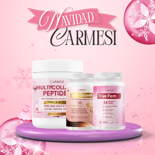 PACK CARMESÍ TRÍO PERFECTO: COLÁGENO + TRUE FEM + HAIR GROWTH