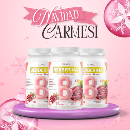 3 x Berberina - Equilibrio de la Glucosa y Prevención Diabética con Canela y Cúrcuma - Carmesí