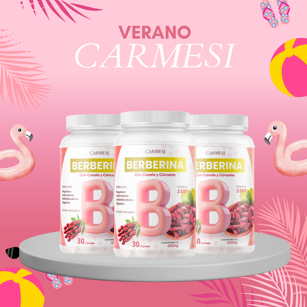 3 x Berberina - Equilibrio de la Glucosa y Prevención Diabética con Canela y Cúrcuma - Carmesí