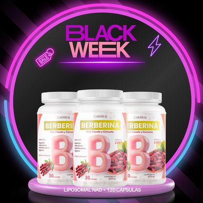 3 x Berberina - Equilibrio de la Glucosa y Prevención Diabética con Canela y Cúrcuma - Carmesí