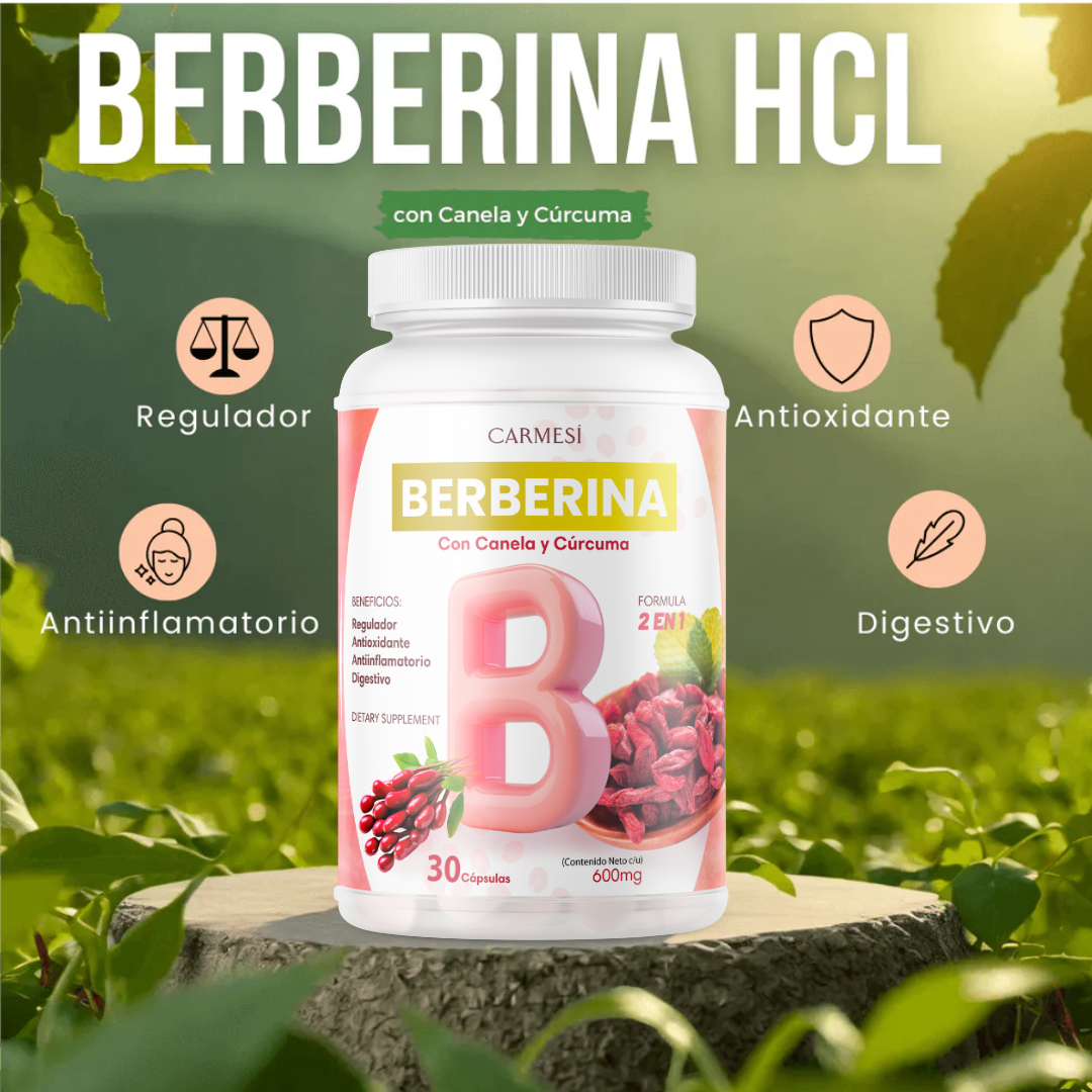 3 x Berberina - Equilibrio de la Glucosa y Prevención Diabética con Canela y Cúrcuma - Carmesí